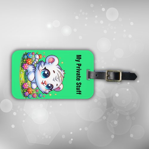 Cute white tiger with flowers  luggage tag