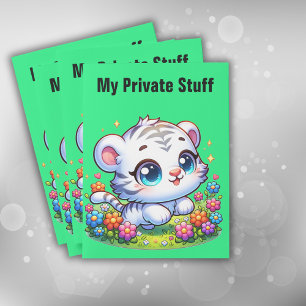 Cute white tiger with flowers pocket folder