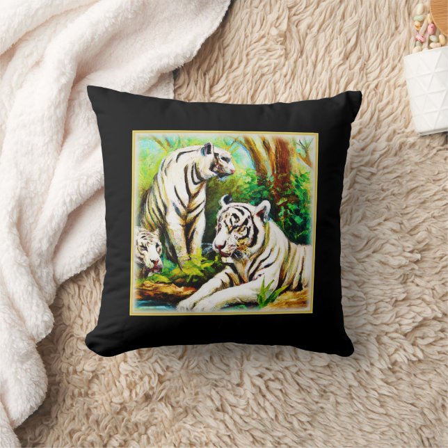Cute White Tigers In The Jungle. Buy Now Throw Pillow (Blanket)