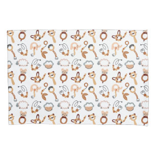 Cute White Toy Boho Pattern Illustration Pillow Case