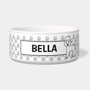 Cute White Toy Poodle Dog And Dog's Custom Name Bowl