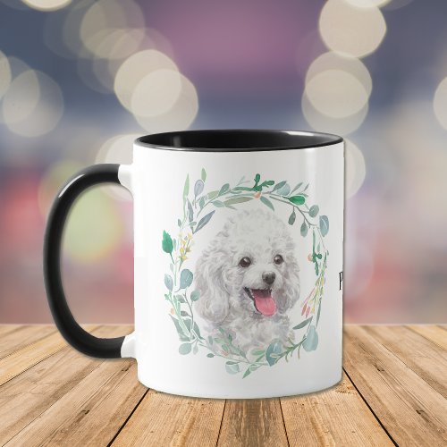 Cute White Toy Poodle Wreath Coffee Mug