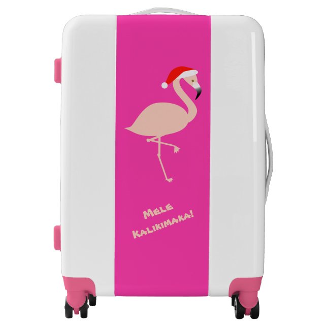 Cute White Tropical Flamingo Hot Pink Christmas Luggage (Front)