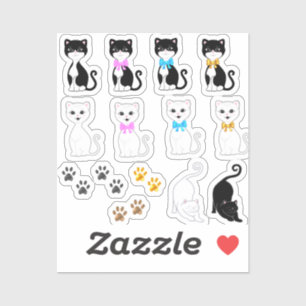 Cute White & Tuxedo Cat Images Sticker