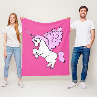 Cute White Unicorn Dark Pink Fleece Blanket