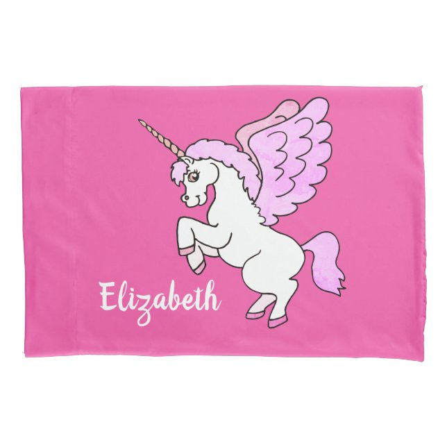 Cute White Unicorn Darker Hot Pink Personalize Pillow Case (Front)