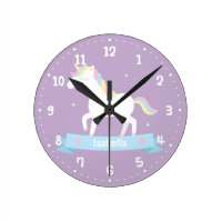 Cute White Unicorn Girls Bedroom Wall Clock