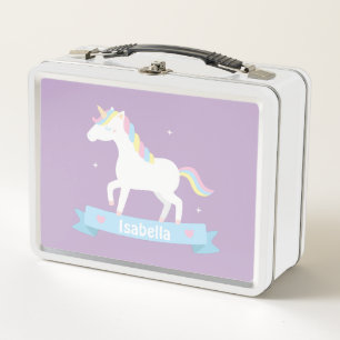Cute White Unicorn Girls Personalized Metal Lunch Box