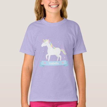 Cute White Unicorn Pastel Mane Girls Name Tee