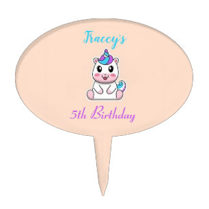 Cute white unicorn pink cake topper
