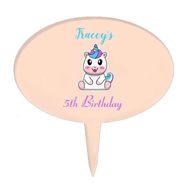 Cute white unicorn pink cake topper (Front)