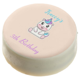 Cute white unicorn pink chocolate covered oreo