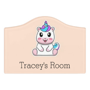 Cute white unicorn pink door sign