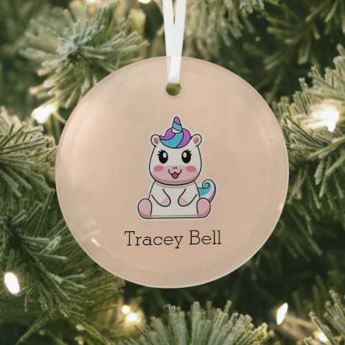 Cute white unicorn pink glass ornament