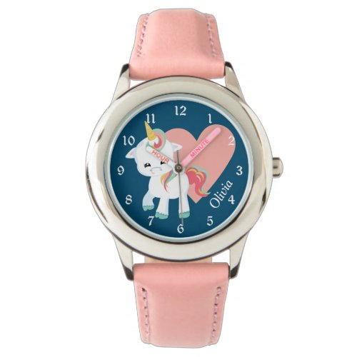 Cute White Unicorn Pink Heart Watch