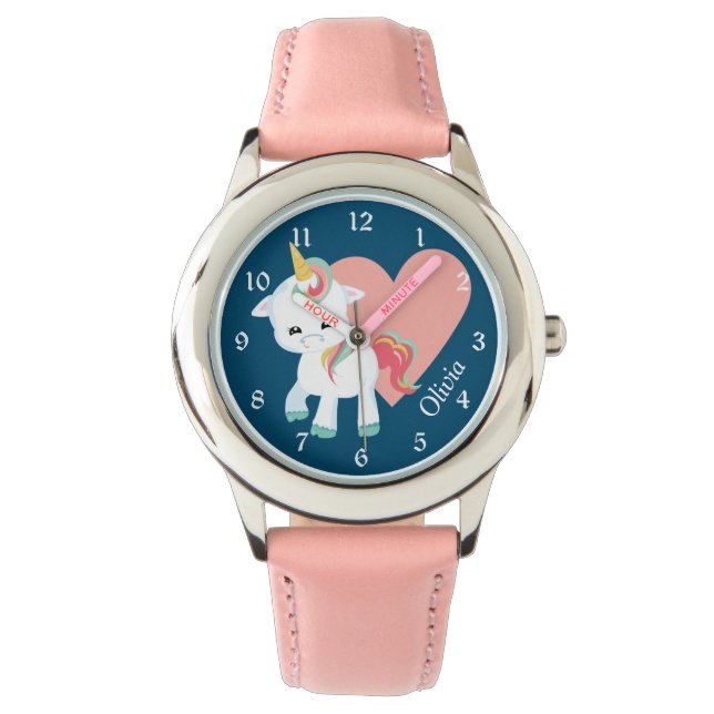 Cute White Unicorn Pink Heart Watch (Front)