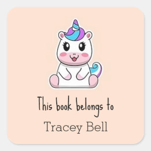 Cute white unicorn pink square sticker