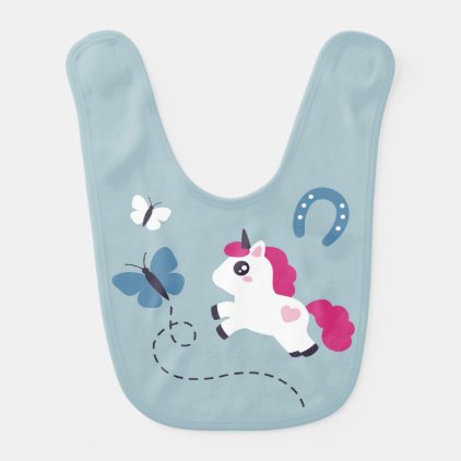 Cute White Unicorn with a Butterfly Baby Bib