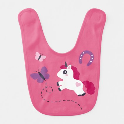 Cute White Unicorn with a Butterfly Baby Bib