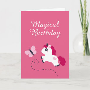 Cute White Unicorn with a Butterfly Card