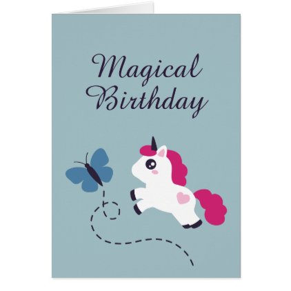 Cute White Unicorn with a Butterfly Card