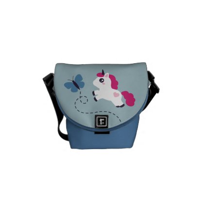 Cute White Unicorn with a Butterfly Courier Bag