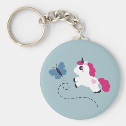 Cute White Unicorn with a Butterfly Keychain