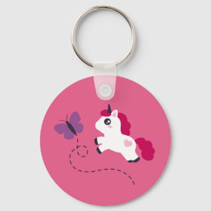Cute White Unicorn with a Butterfly Keychain
