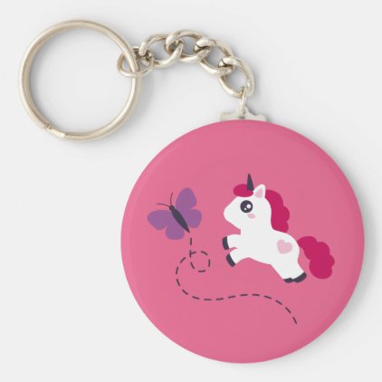 Cute White Unicorn with a Butterfly Keychain