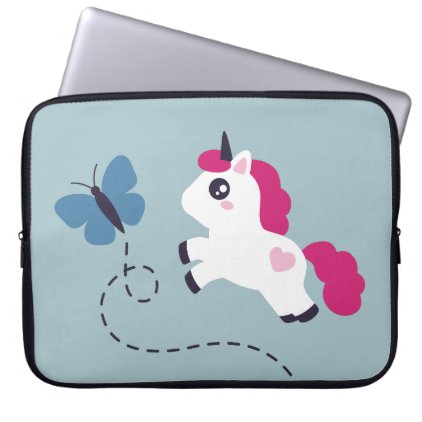 Cute White Unicorn with a Butterfly Laptop Sleeve