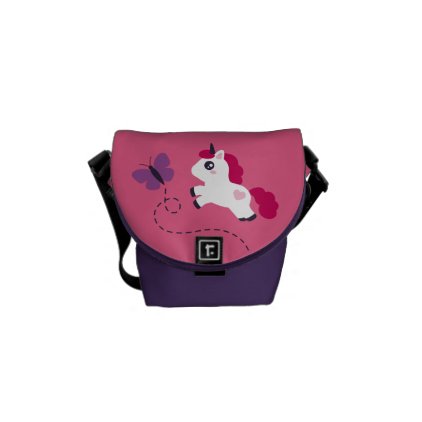 Cute White Unicorn with a Butterfly Messenger Bag