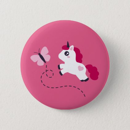Cute White Unicorn with a Butterfly Pinback Button