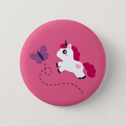 Cute White Unicorn with a Butterfly Pinback Button