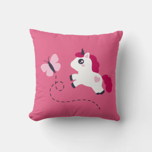 Cute White Unicorn with a Butterfly Throw Pillow