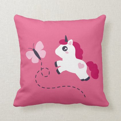 Cute White Unicorn with a Butterfly Throw Pillow