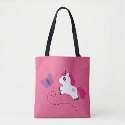 Cute White Unicorn with a Butterfly Tote Bag