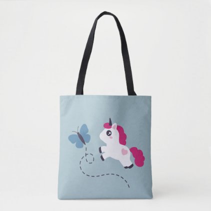 Cute White Unicorn with a Butterfly Tote Bag