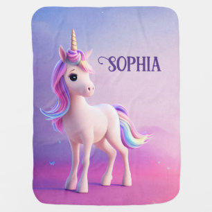 Cute White Unicorn With Pink & Blue Mane Baby Blanket