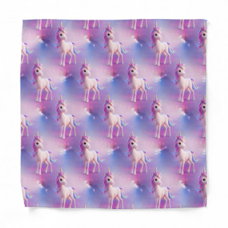 Cute White Unicorn With Pink & Blue Mane Bandana
