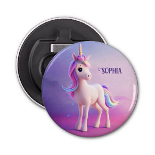 Cute White Unicorn With Pink & Blue Mane Bottle Opener