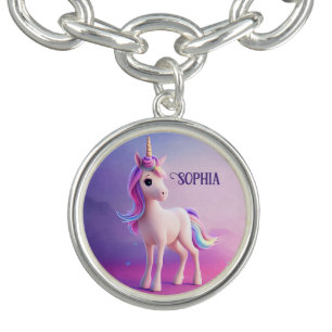 Cute White Unicorn With Pink & Blue Mane Bracelet