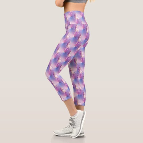 Cute White Unicorn With Pink  Blue Mane Capri Leggings