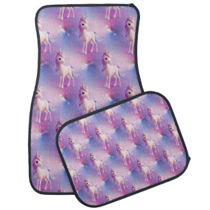 Cute White Unicorn With Pink & Blue Mane Car Floor Mat