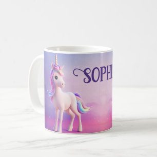 Cute White Unicorn With Pink & Blue Mane Coffee Mug