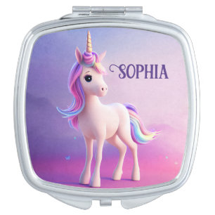 Cute White Unicorn With Pink & Blue Mane Compact Mirror