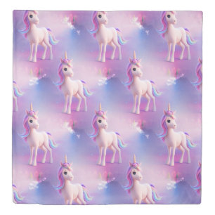 Cute White Unicorn With Pink & Blue Mane Duvet Cover
