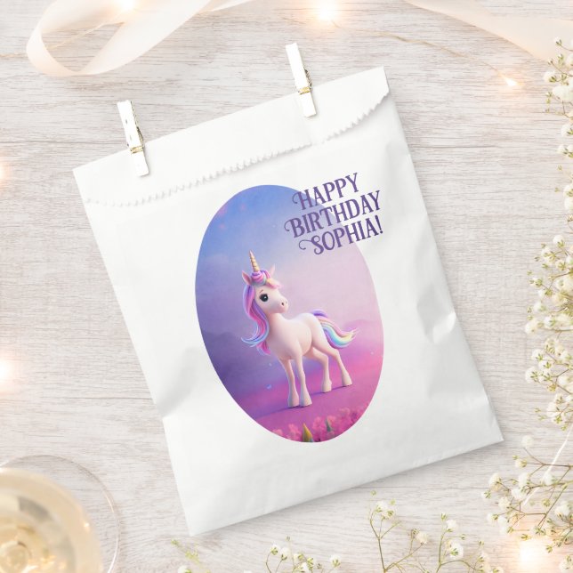 Cute White Unicorn With Pink & Blue Mane Favor Bag (Clipped)