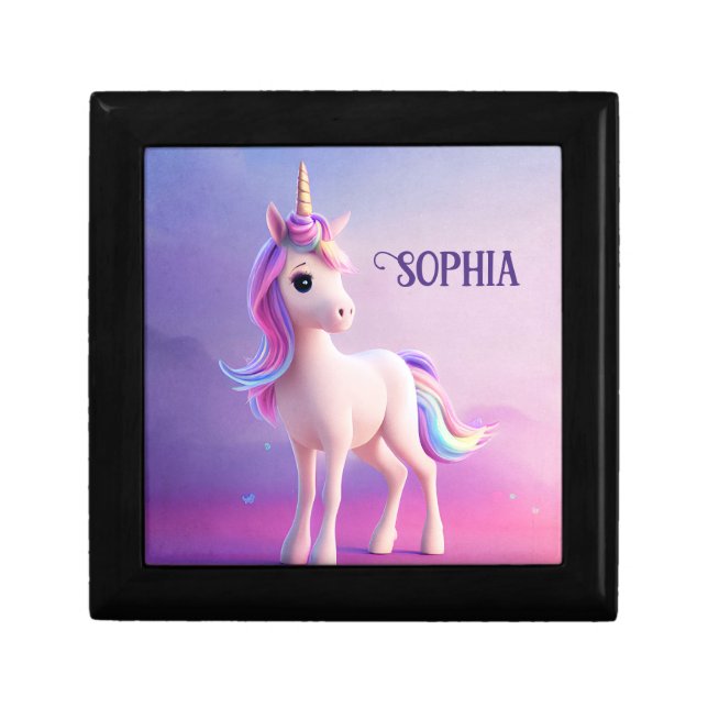 Cute White Unicorn With Pink & Blue Mane Gift Box (Front)