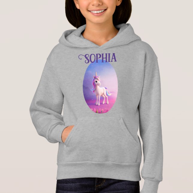 Cute White Unicorn With Pink & Blue Mane Hoodie (Front)