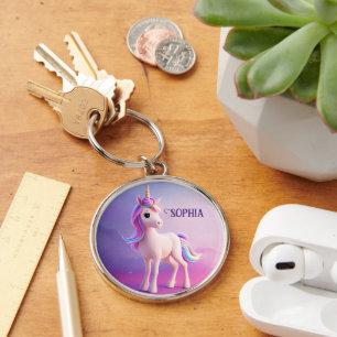 Cute White Unicorn With Pink & Blue Mane Keychain